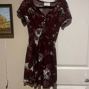Burgundy flower dress, size medium